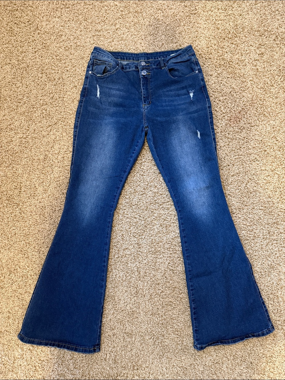 Vipones Women's Dark Blue Flare Jeans - Stretch Denim Wide Leg Distressed